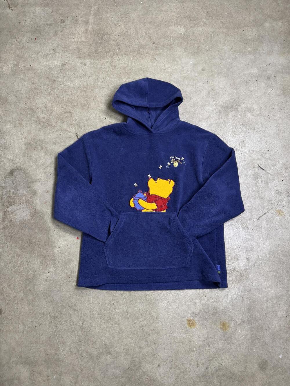 Vintage Disney Winnie the Pooh Fleece Hoodie Navy Blue Large